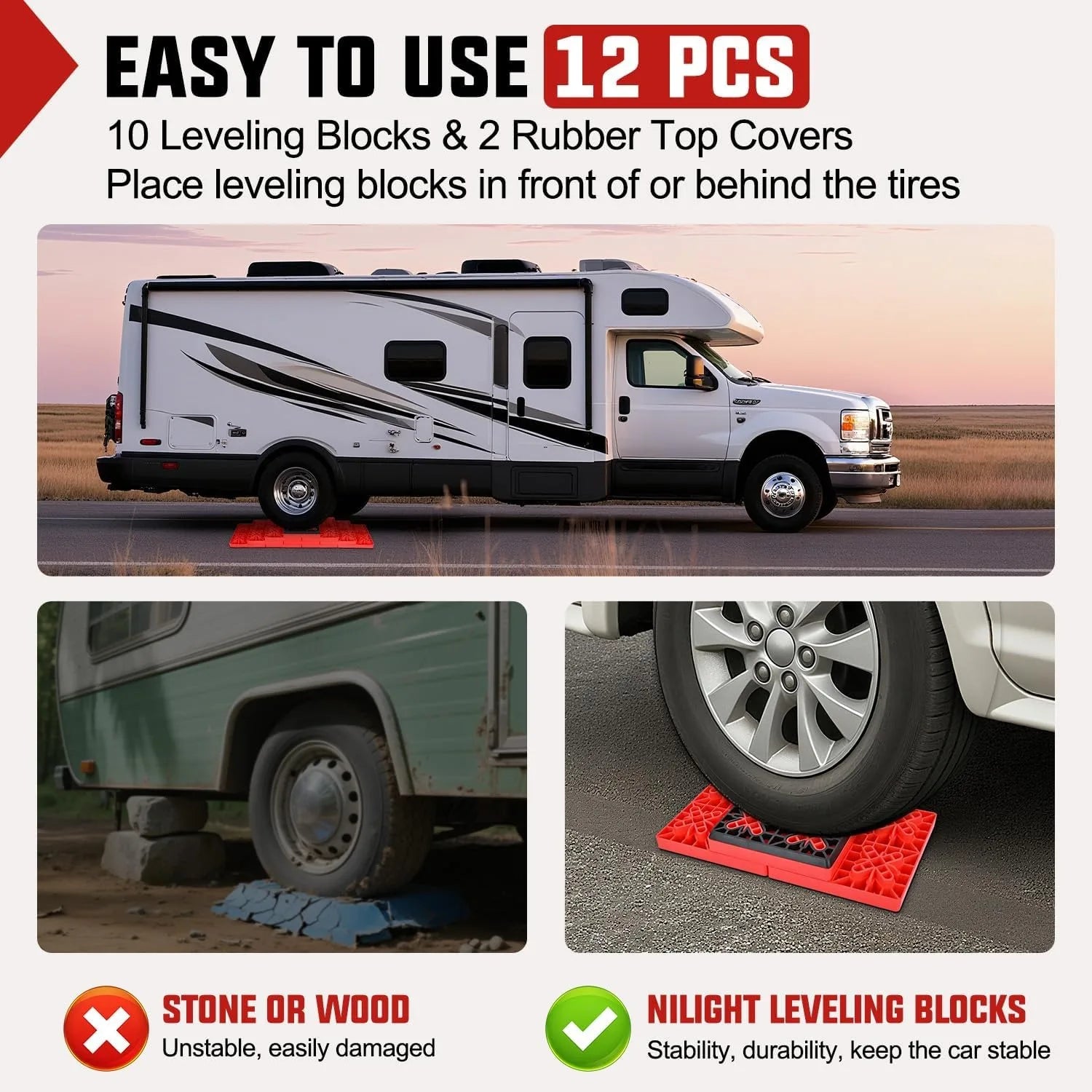 RV Leveling Blocks 12 Pack Interlocking Design