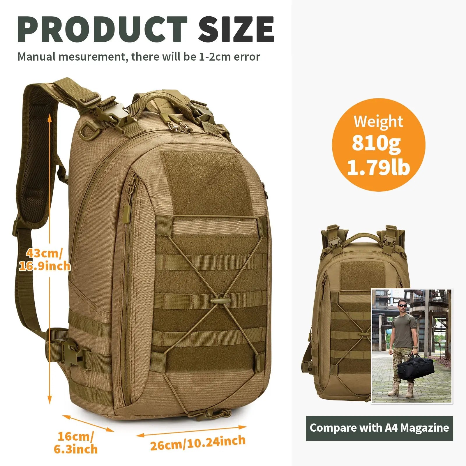 Tactical Backpack MOLLE System Hiking Rucksack