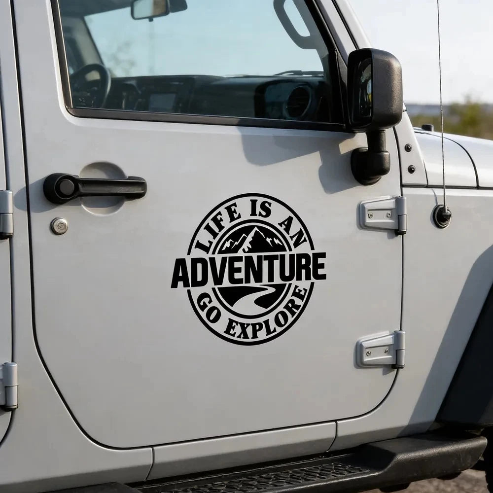Life Is An Adventure window glass sticker camping RV off-road adventure motorcycle personalized latte art decorative Car sticker