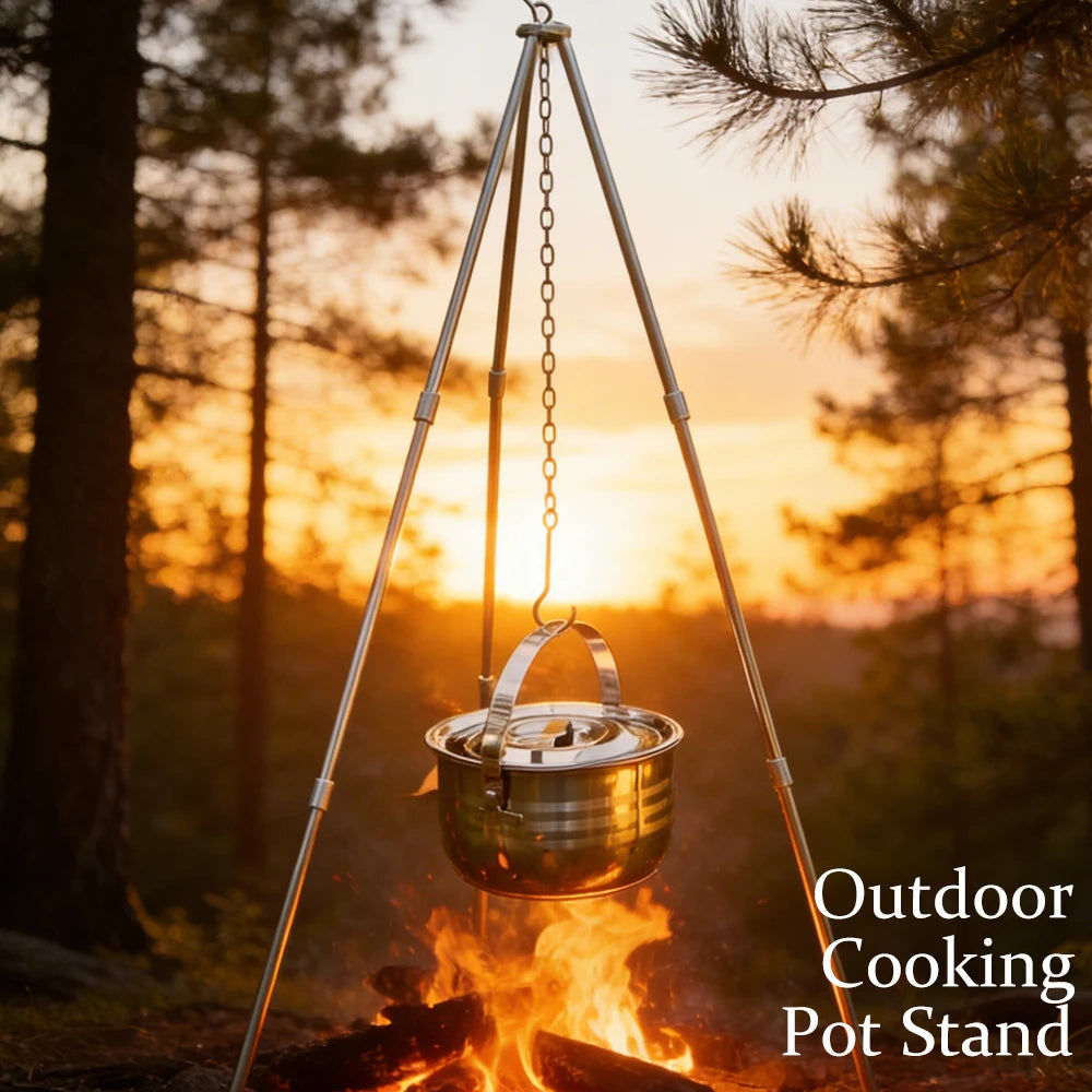 Campfire Cooking Tripod Aluminum Alloy Stable Pot Stand Compact Lightweight Easy Carry for Outdoor Camping Hiking Picnic Gear