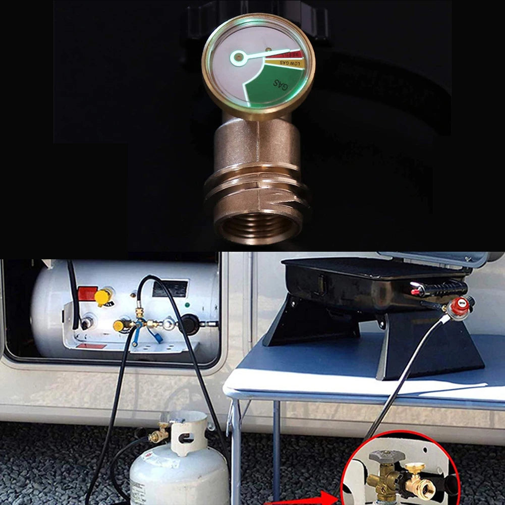 Brass Leak Detector Gas Pressure Meter Propane Tank Gauge Level Indicator for RV Camper Propane Heater Fire Pit Gas Grill