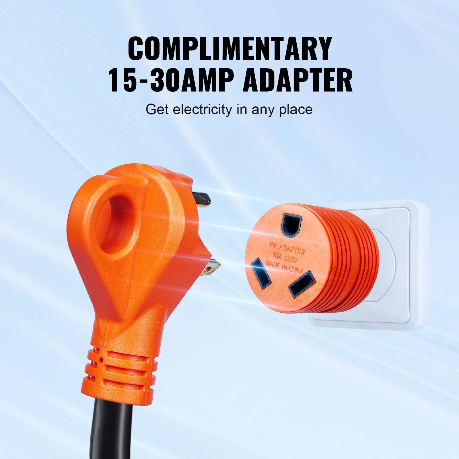 SucceBuy 25/50ft RV Extension Cord 30/50Amp STW RV Power Cord with LED Indicator Handle 15A Adapter for RV&Generators ETL Listed