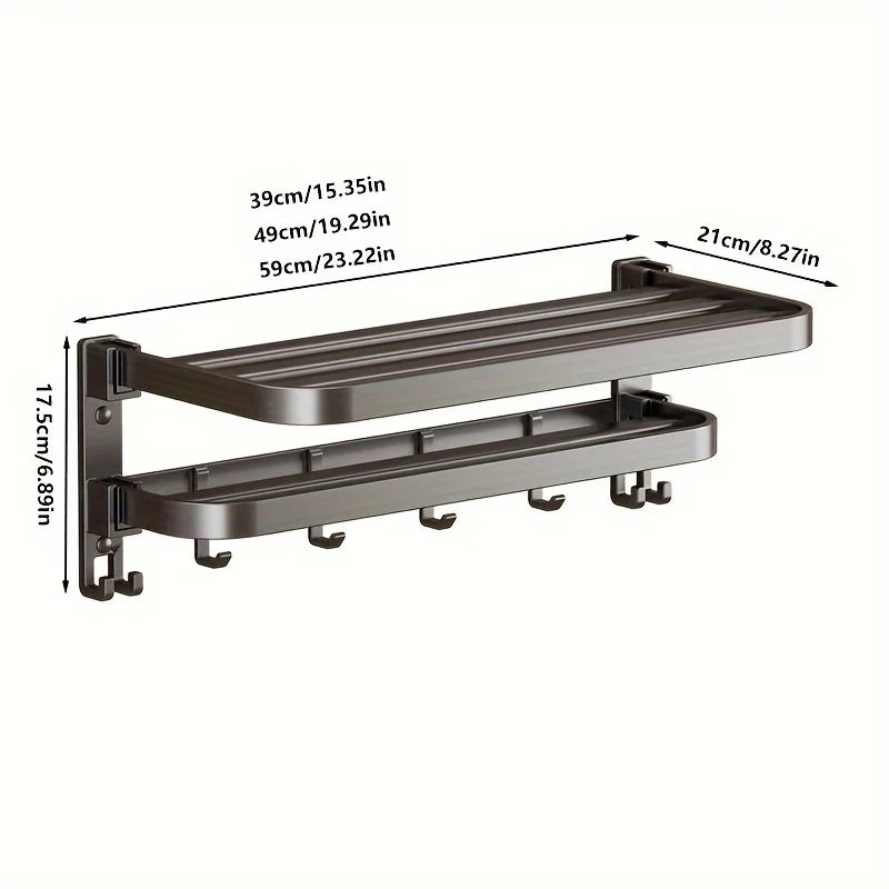 2-Layer RV Foldable Towel Rack - Wall Mounted Storage Space For Campers To Save Space 90 ° Foldable Aluminum Storage Rack