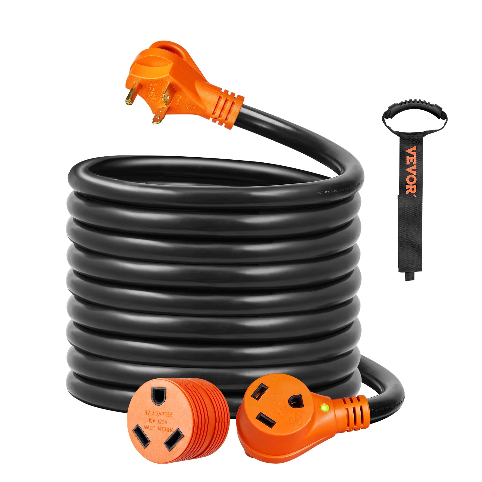 SucceBuy 25/50ft RV Extension Cord 30/50Amp STW RV Power Cord with LED Indicator Handle 15A Adapter for RV&Generators ETL Listed