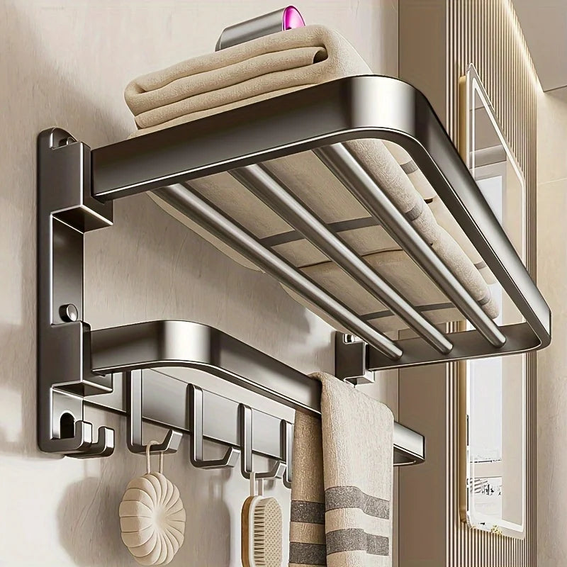 2-Layer RV Foldable Towel Rack - Wall Mounted Storage Space For Campers To Save Space 90 ° Foldable Aluminum Storage Rack