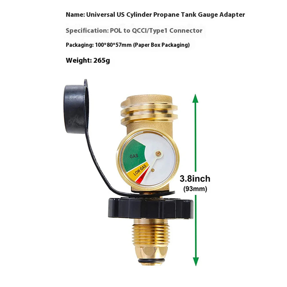 Brass Propane Tank Gauge Adapter Propane Tank Gauge Level Indicator for RV Camper Propane Heater Fire Pit Gas Grill
