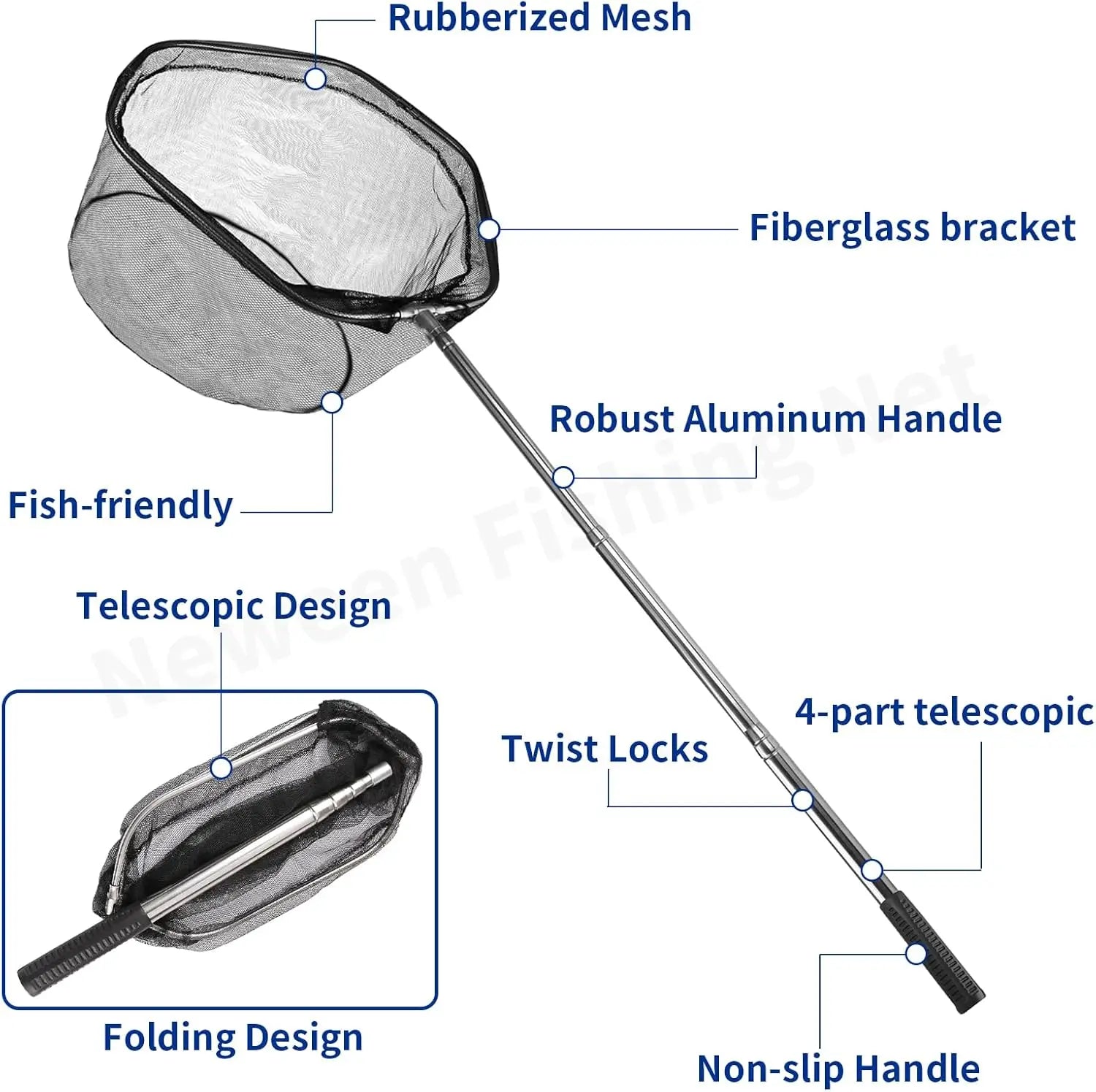 Fishing Net Foldable Collapsible Telescopic Landing Net