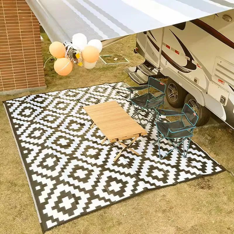 Large Outdoor Carpet for Patio Reuse Motorhome Patio Rugs Foldable Portable Summer Waterproof PP Tube Woven Beach Floor Mat Blue