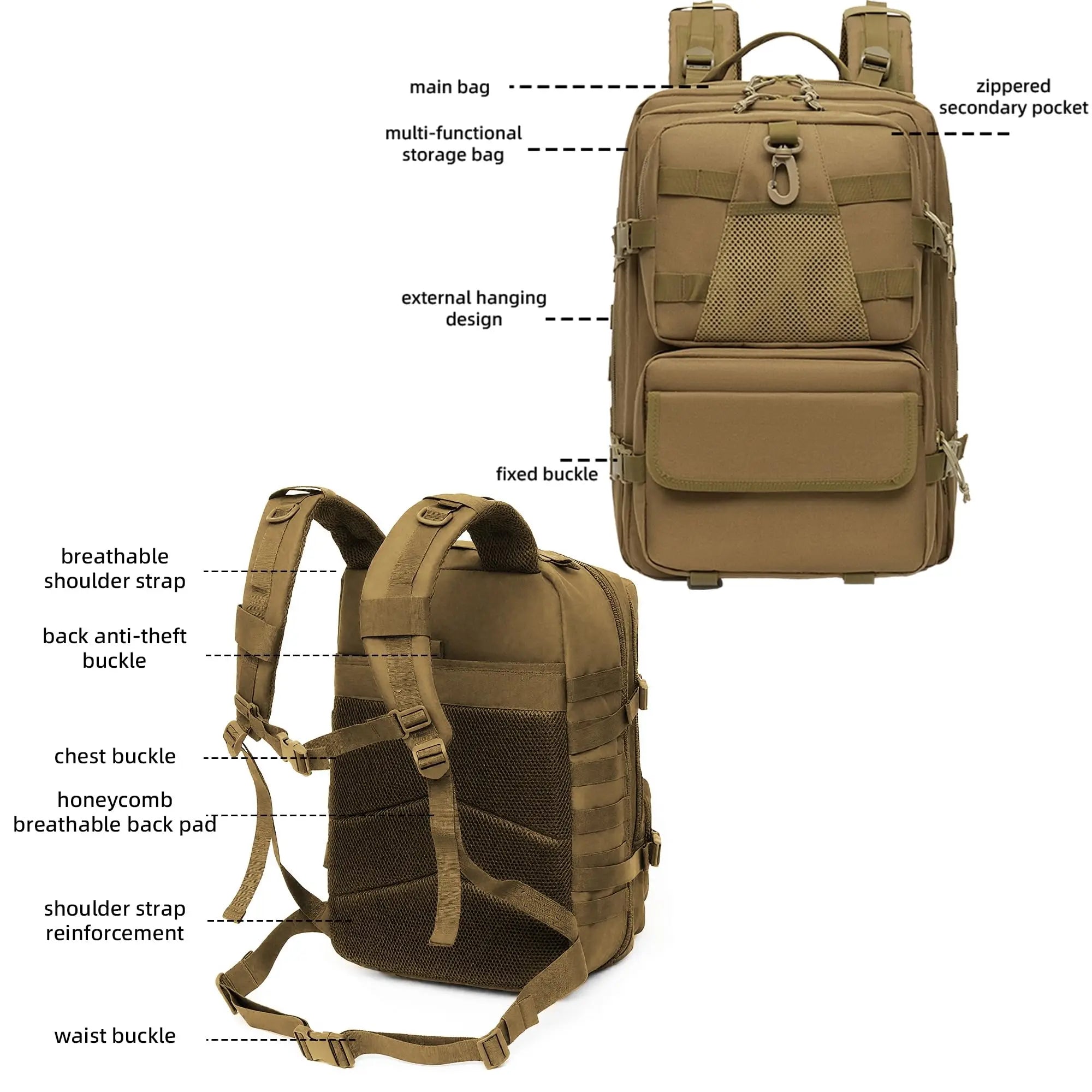 Camouflage Tactical Backpack With MOLLE Hiking Rucksack