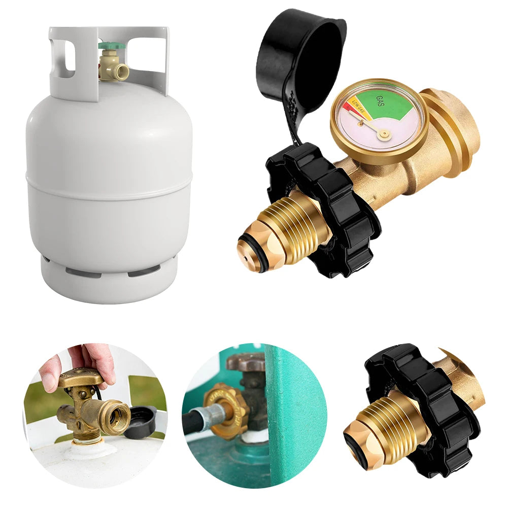 Brass Leak Detector Gas Pressure Meter Propane Tank Gauge Level Indicator for RV Camper Propane Heater Fire Pit Gas Grill