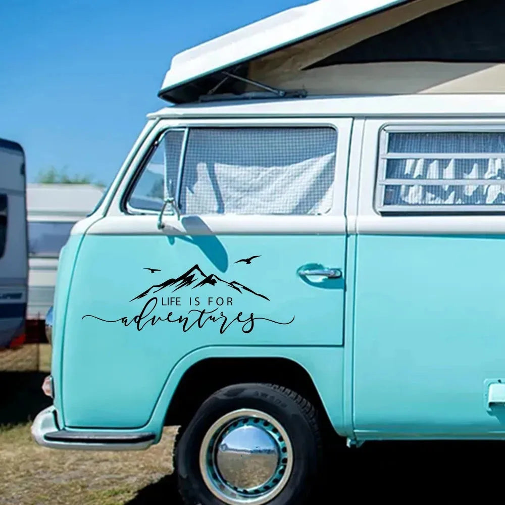 Adventure Vinyl Car Stickers for RV Camper Van Bus Waterproof Stripes Decal Creative Travel Trailer Decor Vehicle Accessories