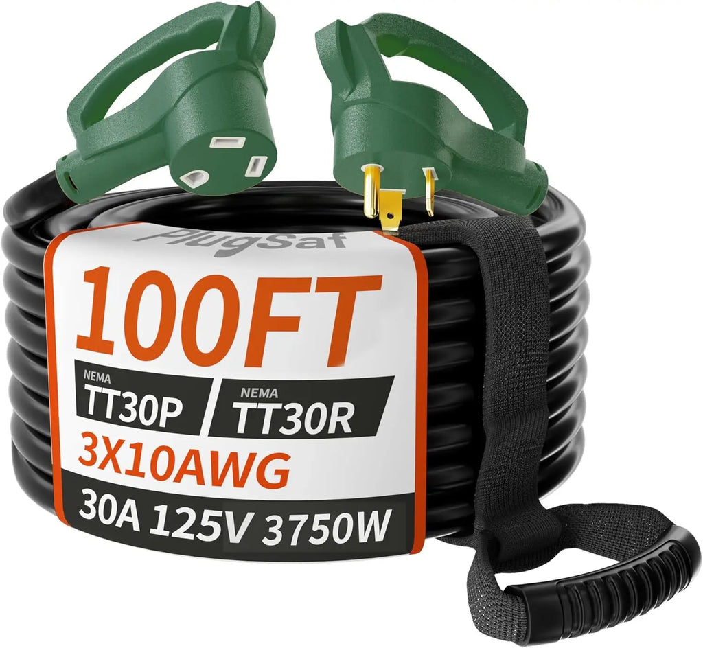 100 FT 30 Amp RV Extension Cord Outdoor with Grip Handle, Flexible Heavy Duty 10/3 Gauge STW RV Power Cord Waterproof
