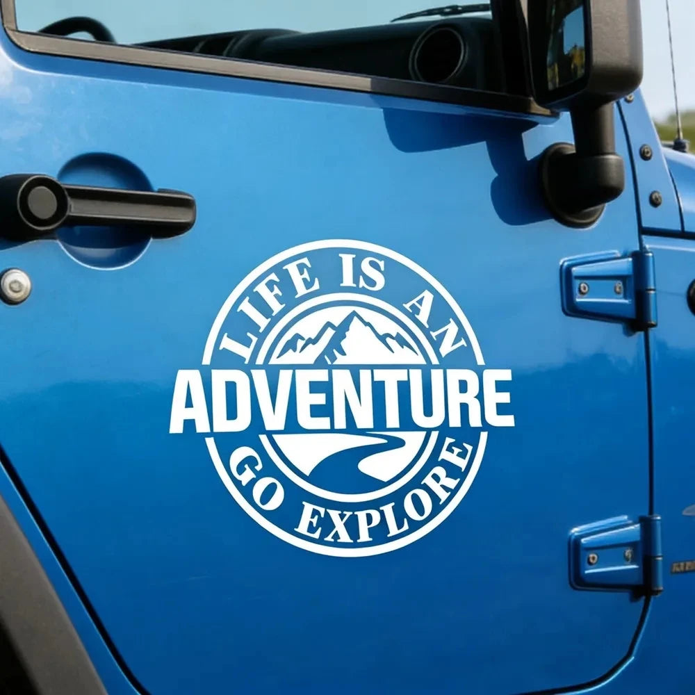 Life Is An Adventure window glass sticker camping RV off-road adventure motorcycle personalized latte art decorative Car sticker
