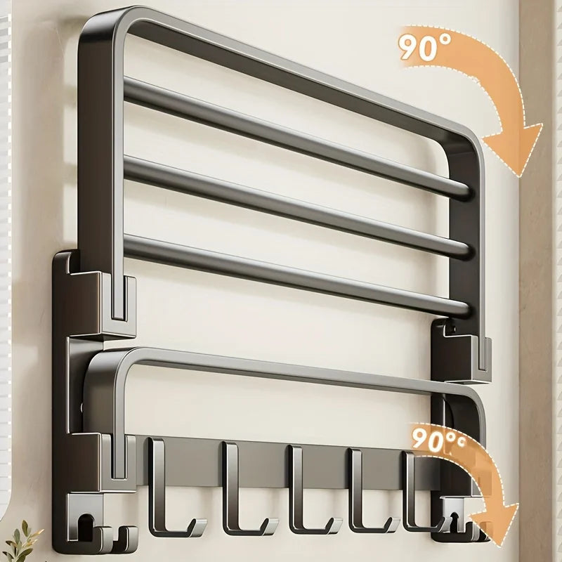 2-Layer RV Foldable Towel Rack - Wall Mounted Storage Space For Campers To Save Space 90 ° Foldable Aluminum Storage Rack