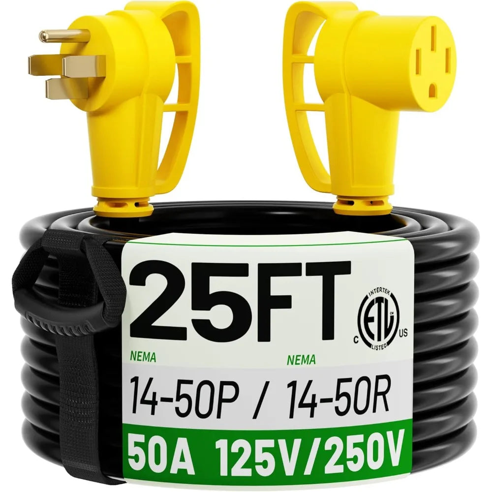 US Shipping NEMA 14-50P to NEMA 14-50R 25FT Extension Cord 50 Amp Heavy Duty RV EV Power Cable Outdoor Waterproof Flexible