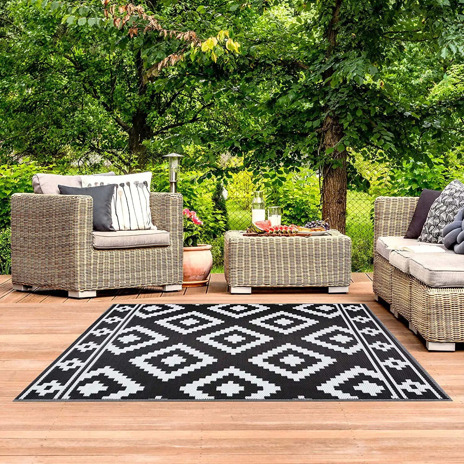 VIKAMA Summer Outdoor Camping Picnic Blanket RV Picnic Beach, Swimming Pool, Balcony Grey Checkered Carpet Home Decoration