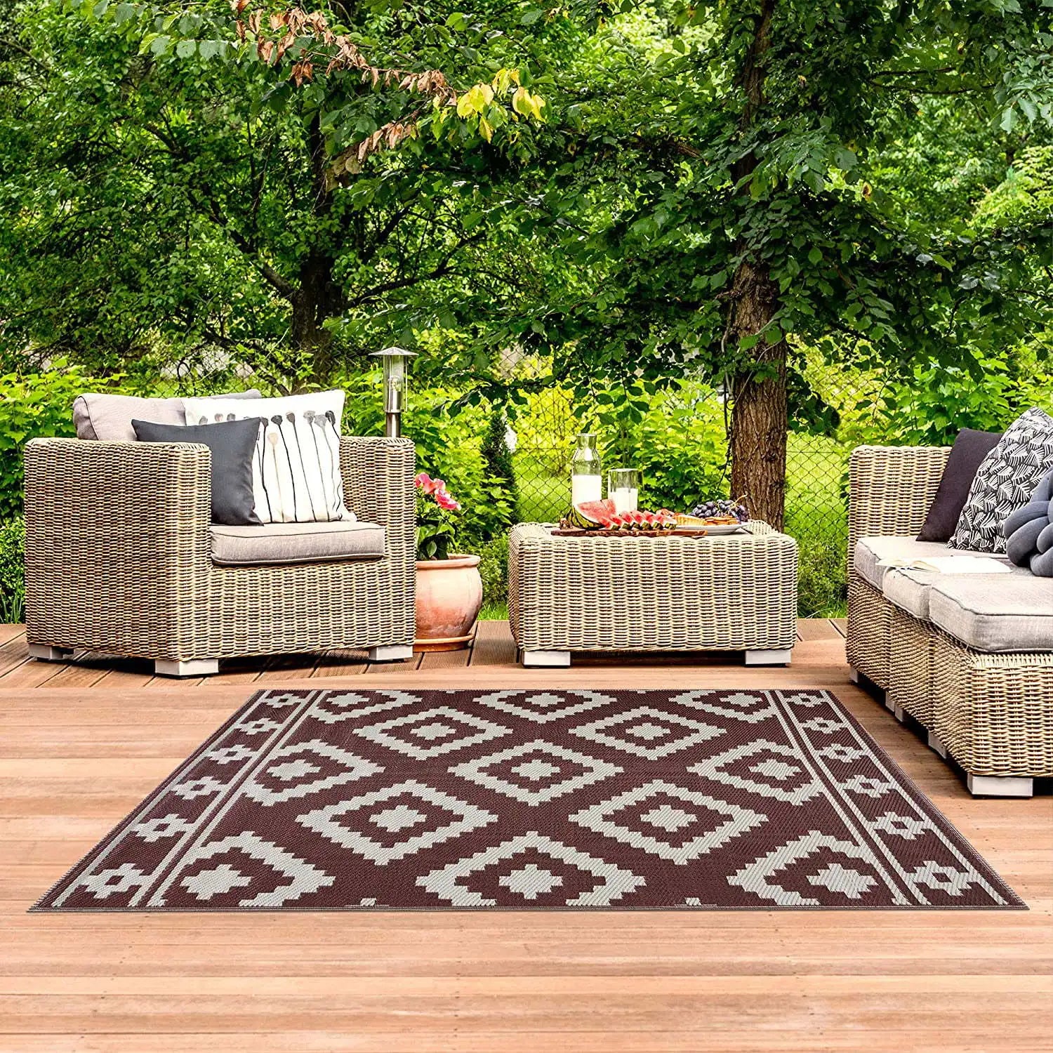 VIKAMA Summer Outdoor Camping Picnic Blanket RV Picnic Beach, Swimming Pool, Balcony Grey Checkered Carpet Home Decoration